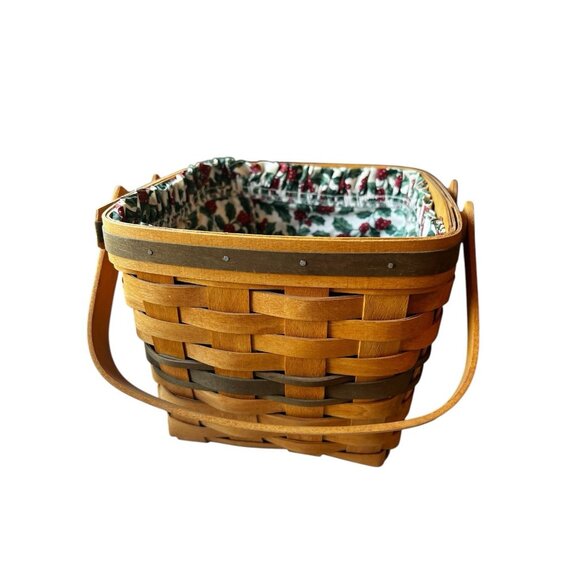 Longaberger “Cranberry Basket” Fabric Holly Design Lining & Plastic Insert 1995 - Picture 12 of 16